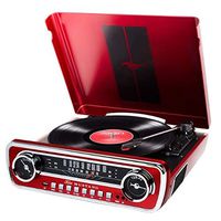ION Record Player Turn Table 1965 Classic Car-Styled Ford Master Design Mustang LP 4-in-1 Music Center with Built-In Speakers (Red)