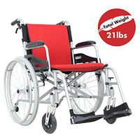 Hi-Fortune Magnesium Wheelchair 21lbs Lightweight Self-propelled Chair with Travel Bag and Cushion, Portable and Folding, 17.5” Seat, Red, 21lbs