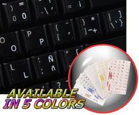 SPANISH (LATIN AMERICAN) KEYBOARD STICKERS WITH WHITE LETTERING TRANSPARENT BACKGROUND FOR DESKTOP, LAPTOP AND NOTEBOOK