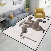 Kabuki Mask Moon & Stars Kids Rooms Nursery Decor Mats, Oriental Style Artist with Make Up and Costume Pose Dance Ancient Artwork, Easy Maintenance Area Rug Living Room Bedroom Carpet(2.5'x 7')