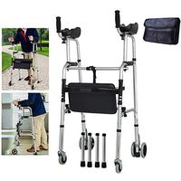 GHzzY Folding Walkers for Elderly & Disabled - Adjustable Walking Assist Equipped with Arm Rest Pad & Brakes - Portable Walker Mobility Aid