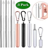 Reusable Straw with case Stainless Steel Drinking Straws Foldable Straw with Case and Cleaning Brush Metal straws with case 1 pack (Black)