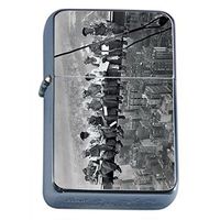 Silver Flip Top Oil Lighter Vintage Poster D-006 Lunch On a Skyscraper New York City