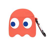 UR Sunshine AirPods Case, Super Funny Creative Game Pac-Man Ghost Face Monster Shape AirPods Case, Soft Silicone Earphone Protectior for AirPods1&2+Hook -Orange