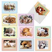 The Best Card Company - 10 Blank Dog Greeting Cards for All Occasions (4 x 5.12 Inch) - Cuddle Buddies M6469OCB