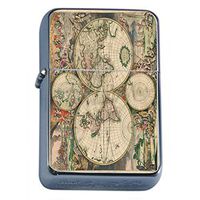 Perfection In Style Silver Flip Top Oil Lighter Vintage World Maps Design 007