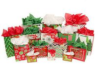 Christmas Gift Bag Variety Pack (60 Pieces) - 15 High Quality Gift Bags Various Sizes - 15 Sheets of Each Green, Red, and White Tissue Paper - iDeal Brandz (Contemporary Christmas)