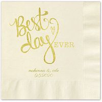Canopy Street Best Day Ever Heart Personalized Luncheon Napkins - 100 Ivory Ecru Paper Coined Napkins with a Choice of foil. 6 1/2'' x 6 1/2'' Folded, Made in The USA