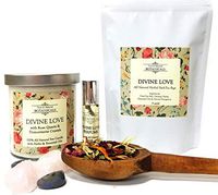 Divine Love Pure & Natural Ritual Kit 100% Natural & Non-Toxic for Compassion, Trust, Faith & Hope with 1 Candle,a Roll-On Perfume Oil & 3 Herbal Tea Bath Bags Pagan Hoodoo Conjure Wiccan