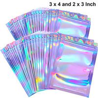 100 Pieces Resealable Smell Proof Bags Foil Pouch Bag Flat Ziplock Bag for Party Favor Food Storage (Holographic Color, 3 x 4 and 2 x 3 Inch)