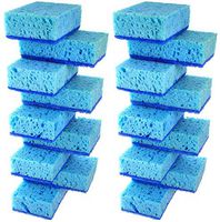 Okleen Blue Multi Use Scrub Sponge. Made in Europe. 18 Pack, 4.3x2.8x1.4 inches. Heavy Duty and Non Scratch Fiber. Odorless, Durable. Delicate Scouring Surface