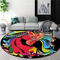 RUGSMAT Psychedelic Modern Machine Washable Round Bath Mat,Futuristic Rainbow Nursery Rugs Diameter-47