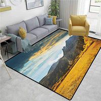YucouHome Woodland Abstract Area Rug for Bedroom, Autumn in Mountain Golden Colored Grassland Sun Rays Clouds Cloudscape, Fashionable High Class Living Dinning Room(8'x 10') Earth Yellow Bluegrey