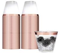9 Ounce Clear Plastic Cups (100 Count) Disposable Party Cups - Old Fashioned Reusable Plastic Tumblers, Rose Gold