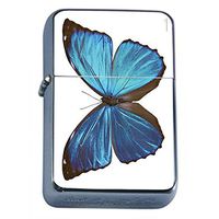 Blue Butterfly Flip Top Oil Lighter Em2 Smoking Cigarette Silver Case Included