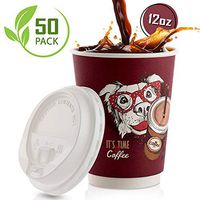 Disposable Coffee Cups With Leak-Proof Lids 12 Oz To-Go, 50-Pack Hot Paper Insulated Double Wall Cup Quality Secure-Locked Lid. Cute & Funny Dog Design, Cold/Hot Beverage Party Travel Cups.