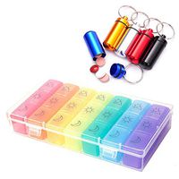 HOSTK 5pcs 7 Day Weekly Pill Box (3 Times a Day), Aluminum Metal Pill Box Case Container，Travel Pill Holder with Keychain, Portable Drug Organizer, Medicine Bottle