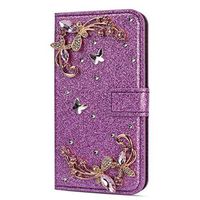 Amocase Glitter Case with 2 in 1 Stylus for Samsung Galaxy Note 9,Luxury Diamond 3D Crystal Butterfly Flower Magnetic Wallet Leather Stand Case for Samsung Galaxy Note 9 - Purple