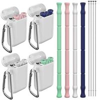 LUMEKO Collapsible Reusable Straws,Food-Grade Silicone long Straw - 4 Pack Portable Folding Drinking Straw with Case and Cleaning Brush (Pink,Blue,Gray,Green)