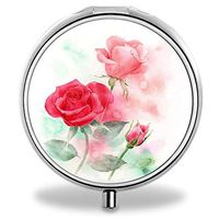 IMLONE Pill Organizer, Customized Red Rose Watercolor Pill Boxes with 3 Components and Mirror for Travelling and Daily Needs