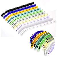 Reusable Bent Glass Drinking Straws, 10PCS Flat-mouth Colored Glass, Shatter Resistant, BPA Free, Non-Toxic, Eco-Friendly, 200mm x 10mm (Bent 8''x10mm, Multi Color)