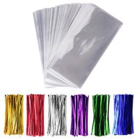 Sannigora 300 Pcs 4" x 9" Cellophane Treat Bags Clear Flat Cello Treat Bags 1.4mil Thickness with 6 Mix Colors Twist Ties Good for Bakery Cookies Christmas Halloween Wedding Party Decorative Gift