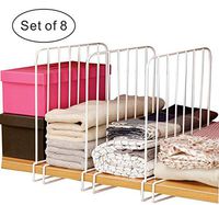 Cq acrylic Set of 8 Vertical Closet Wood Shelf Divider- Only Need to Slide to Adjust The Appropriate Distance - Wire Shelving Separators,White