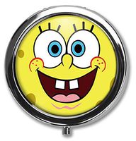 Hanbalin - Spongebob Squarepants Face Custom Round Silver Pill Box Pocket 2.1 inches Medicine Tablet Holder Organizer Case for Purse