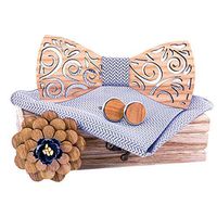 Meidexian888 Mens Classic Handmade Customized Solid Wood Bow Tie Creative Wedding Wooden Hollow Carved with Box Set (F)