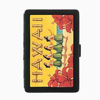 Perfection In Style Black Color Metal Cigarette Case Vintage Hawaiian Art Design 010