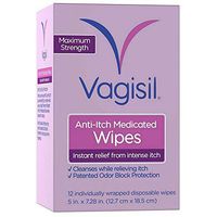 Vagisil Anti-Itch Medicated Wipes, Maximum Strength,12 ea (Pack of 2)