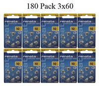 Renata Size 10 0% Mercury Hearing Aid Batteries with Yellow Tab Pack of 180