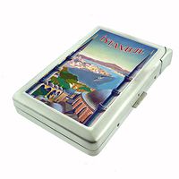 Perfection In Style Metal Cigarette Case with Built in Lighter Vintage Travel Posters Design 021