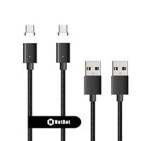 Netdot Gen7 Nylon Braided USB-C Magnetic Fast Charging Cable Compatible with Type-C Smartphone(3.3ft USB-C/2 Pack Black)