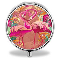 Flamingo Pill Case, Round Stainless Drug Organizer Container Medicine Cover for Pocket Daily&Weekly