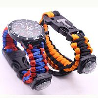 Multifunctional Survival Paracord Bracelet Watch, 2 Pack 6 in 1 Survival Bracelet Watch Compass Flint Fire Starter Scraper Whistle Gear,Red+RoyalBlue