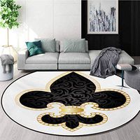 Fleur De Lis Round Area Rugs Super Soft Living Room,Royal Legend Lily Throne France Empire Family Insignia Design Image Bedroom Home Shaggy Carpet,Diameter-24 Inch Yellow Black White