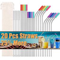 Metal Straws Stainless Steel Straws Set Of 20 Reusable Drinking Straws with 20 Silicone Tips 5 Straw Cleaning Brush 1 Travel Case Ultra Long Metal Straws Fit for 20 24 30 oz Yeti Tervis Rtic Tumbler