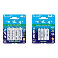 Panasonic BK-3MCCA8BA eneloop AA 2100 Cycle Ni-MH Pre-Charged Rechargeable Batteries, 8 Pack & BK-4MCCA4BA eneloop AAA 2100 Cycle Ni-MH Pre-Charged Rechargeable Batteries, 4 Pack