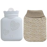 SUWIN Mini Cartoon Winter Silicone Explosion-Proof Hot Water Bottle, Detachable Water Injection Hot Water Bag, Colorful Knit Jacket, for Children and Students, Microwave Heating