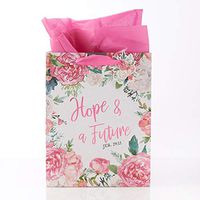 Christian Art Gifts Pink Floral Gift Bag Set | Hope & A Future Floral Jeremiah 29:11 Bible Verse | Medium Gift Bag with Tissue Paper for Women
