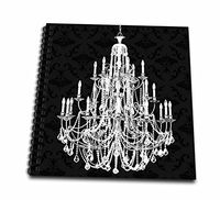 3dRose db_164675_2 Chic White Chandelier with Black Damask-Memory Book, 12 by 12-Inch
