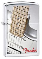 Zippo Fender White Guitar Pocket Lighter, High Polish Chrome