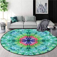 RUGSMAT Marble Modern Washable Round Bath Mat,Ombre Art Pink Indigo Circle Rugs for Living Room Diameter-51