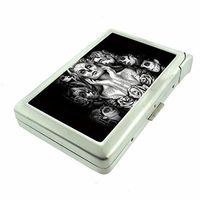 Cigarette Case with Built in Lighter Sugar Skull S22 Smoking King Size Cigarettes Silver Metal Wallet 4" X 2.75" RFID Protection Candy