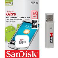 SanDisk Ultra 16GB UHS-I Class 10 MicroSDHC Memory Card Up to 48mb/s SDSQUNB-016G with USB 2.0 MemoryMarket dual slot MicroSD & SD Memory Card Reader