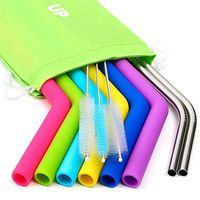 Big Silicone Straws for 30 oz Tumbler; Complete Bundle - Reusable Silicone Straws Set of 8 - Stainless Steel Straws Extra Long - Brushes and Storage Pouch Included