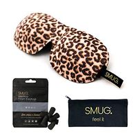 SMUG Eyelash Friendly Contoured 3D Blackout Beauty Sleep Mask/Eye Mask Set with Storage Bag & Earplugs (4 Pairs), Animal Print
