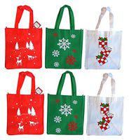 Black Duck Brand Set of 6 Non-Woven Reusable Fabric Bags 12"x13"x8.25", Three Holiday Prints (6 Bags)