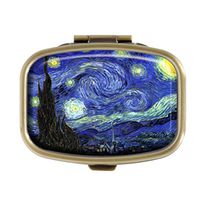 GDEE Vincent Van Gogh Custom Fashion Stainless Steel Bronze Pill Box Western Tablets Tablet Holder Management Case Pocket or Wallet
